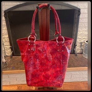 DONALD J PLINER Crocodile Embossed Patent Leather Tote Shoulder Bag